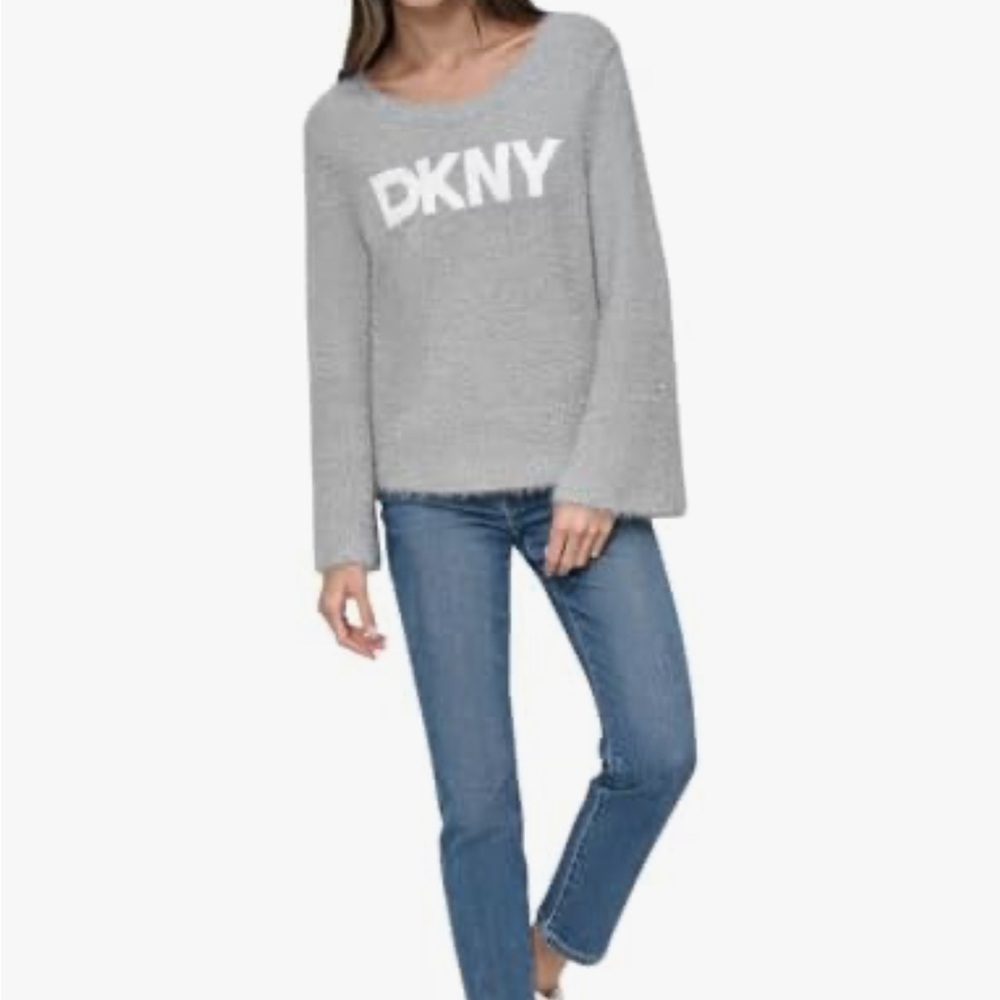 DKNY Gray Women's Sweater DKNY womens,Scoop Neck Metallic Sweater Sweater